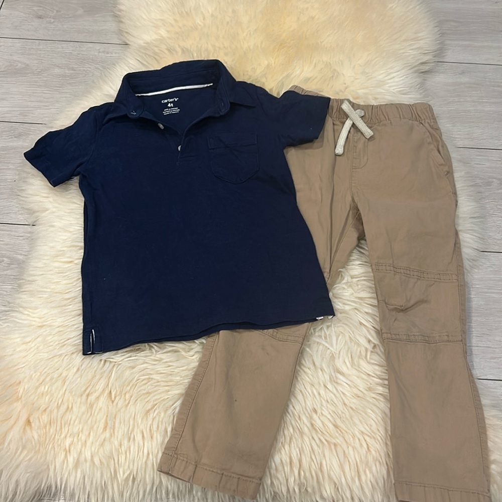 Carter’s Blue Polo T-Shirt & The Children’s Place Khaki Tan Pants in Size 4T